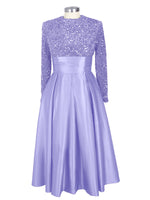 Sequined Boat Long Sleeves Dress 