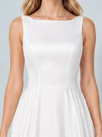Bateau Neck Wedding Dress with Court Train
