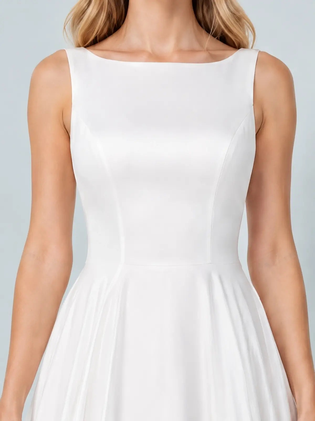 Bateau Neck Wedding Dress with Court Train