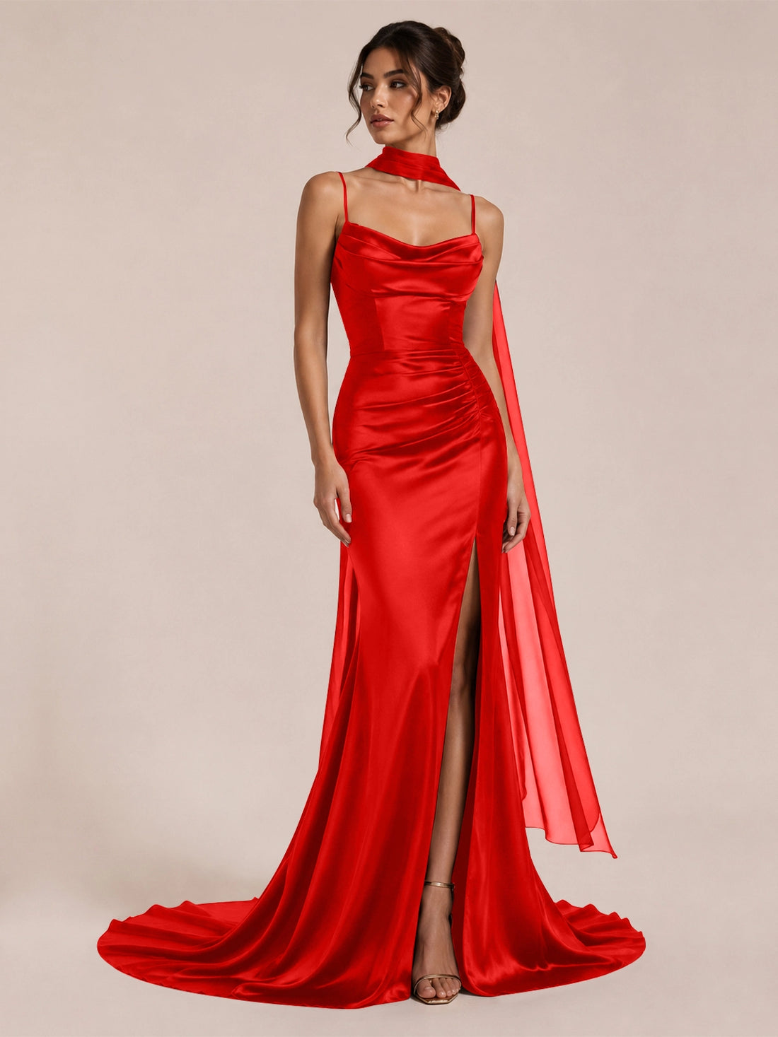 Mermaid Bridesmaid Dress with Neck Scarf 