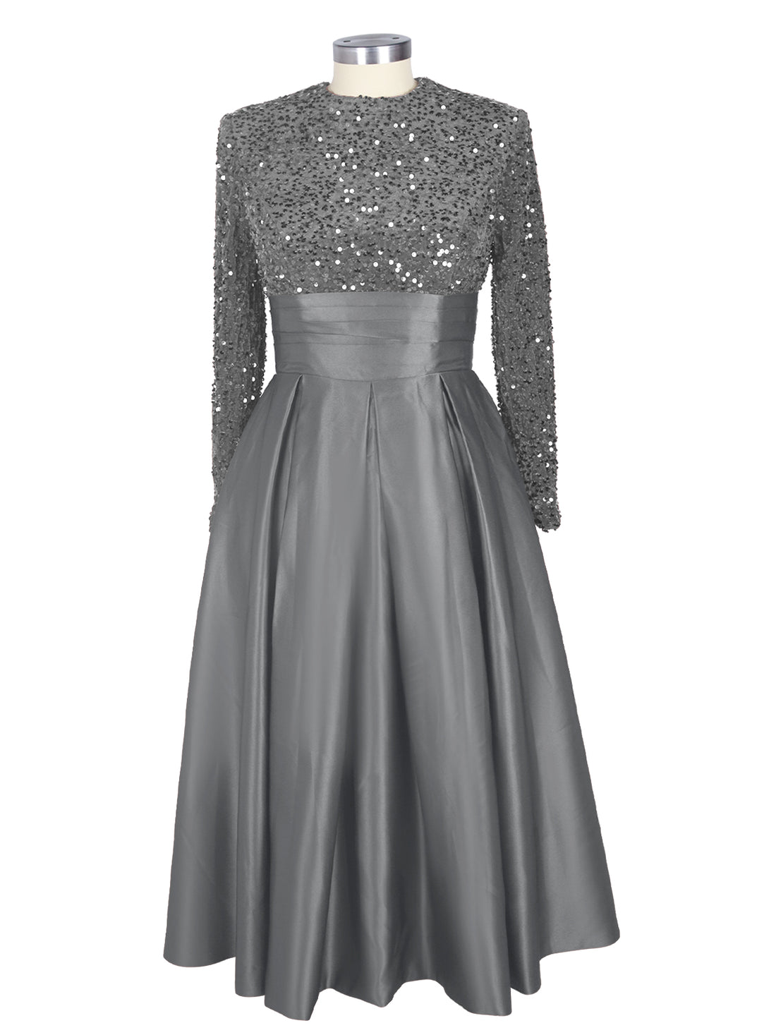Sequined Boat Long Sleeves Dress 