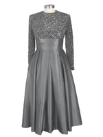 Sequined Boat Long Sleeves Dress 