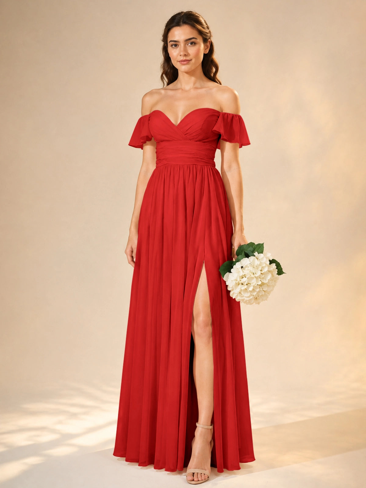 Chiffon Bridesmaid Dress with Cap Sleeves 
