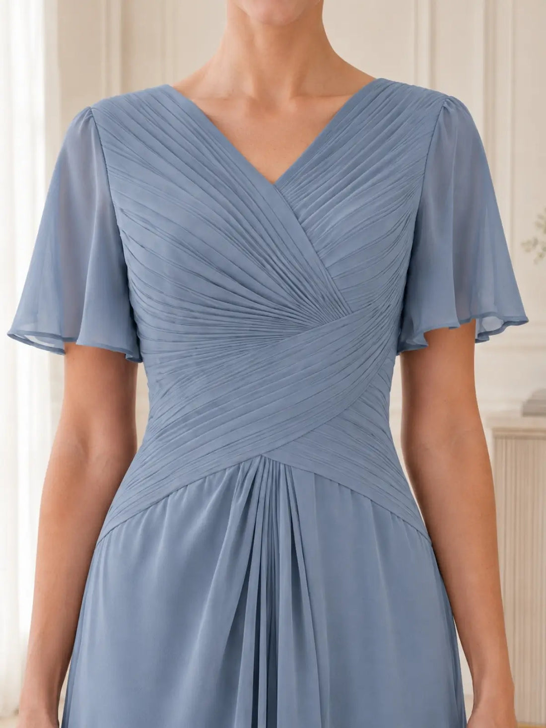 Chiffon Wedding Dress with Flutter Sleeves