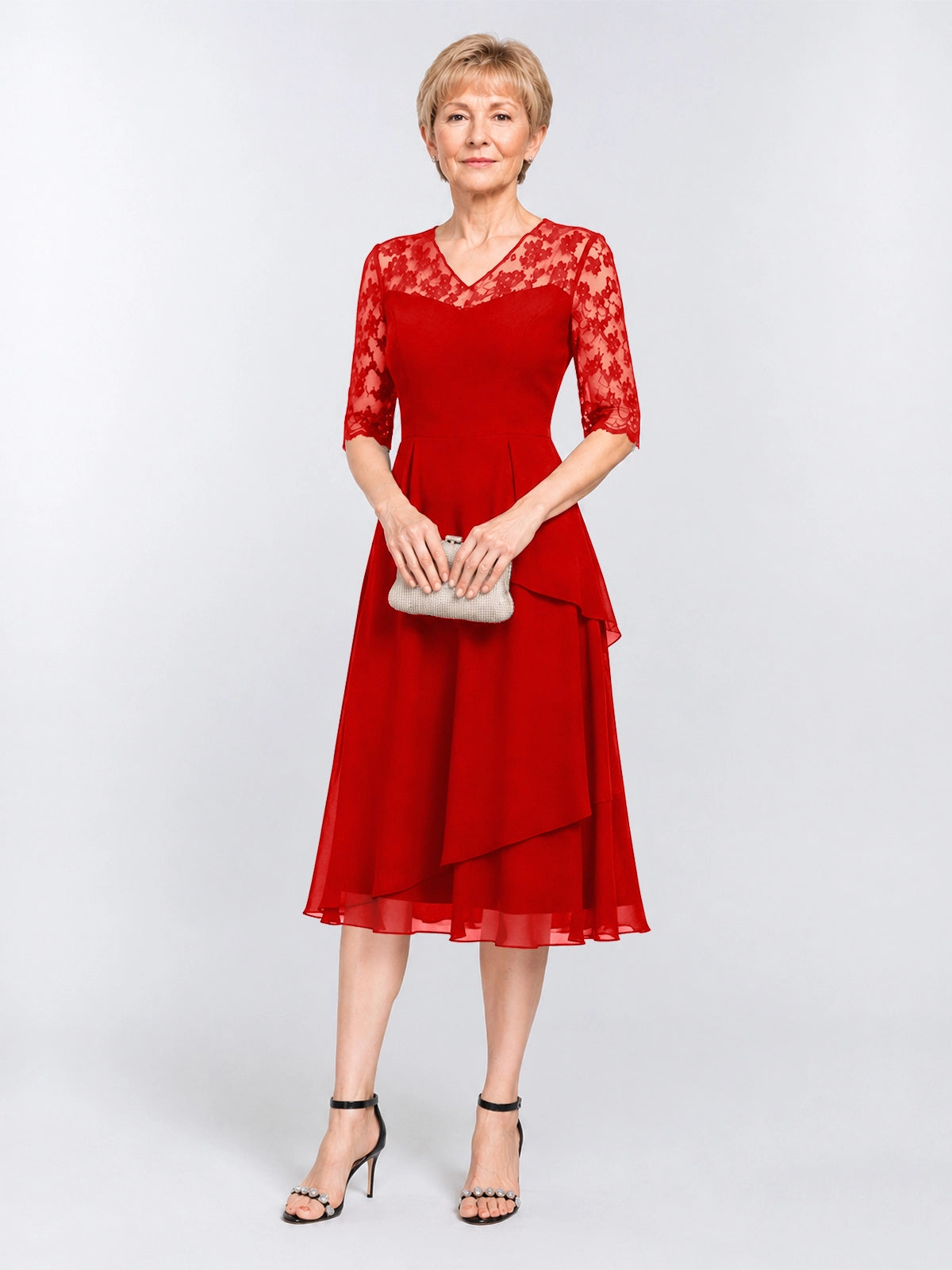 A-line Mother of the Bride Dress with Lace Sleeves 