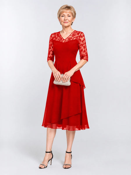 A-line Mother of the Bride Dress with Lace Sleeves 