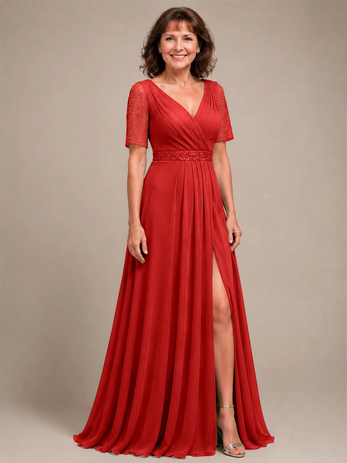 Surplice Neckline Mother of the Bride Dress with Slit 
