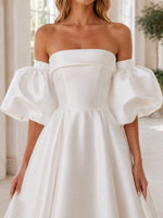 Tube Wedding Dress with Detachable Puff Sleeves