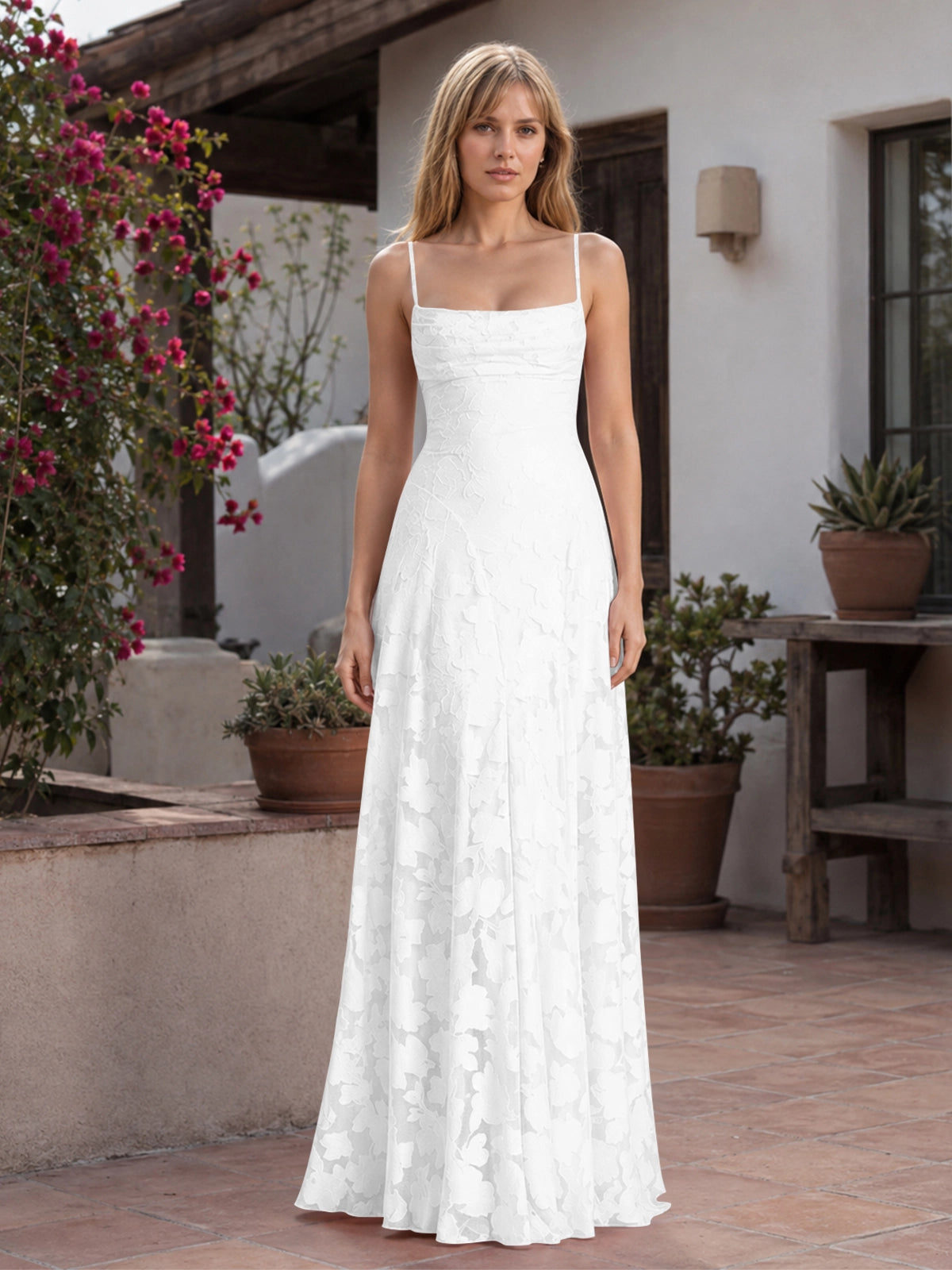 Jacquard Prom Dress with Lace-Up Open Back 