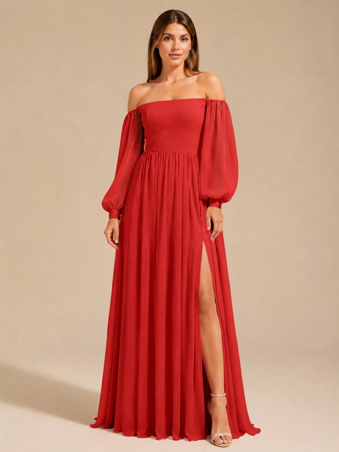 A-line Bridesmaid Dress with Long Bishop Sleeves 