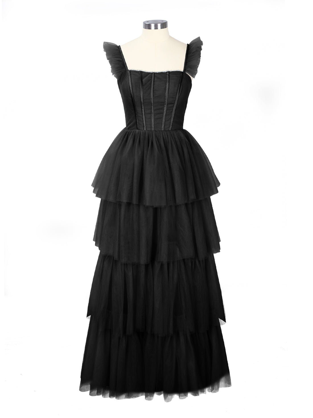 Ruffled Strap Tiered Tulle Bridesmaid Dress 