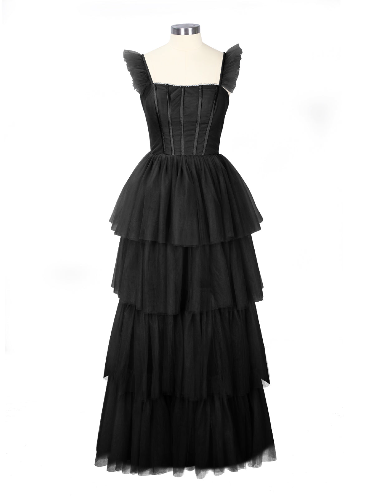 Ruffled Strap Tiered Tulle Bridesmaid Dress 