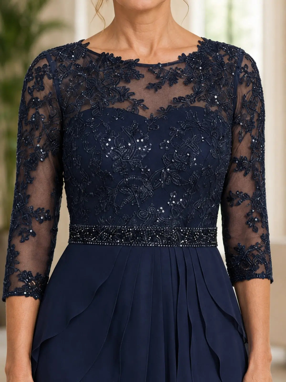 A-Line Long Lace Mother of the Bride Dress