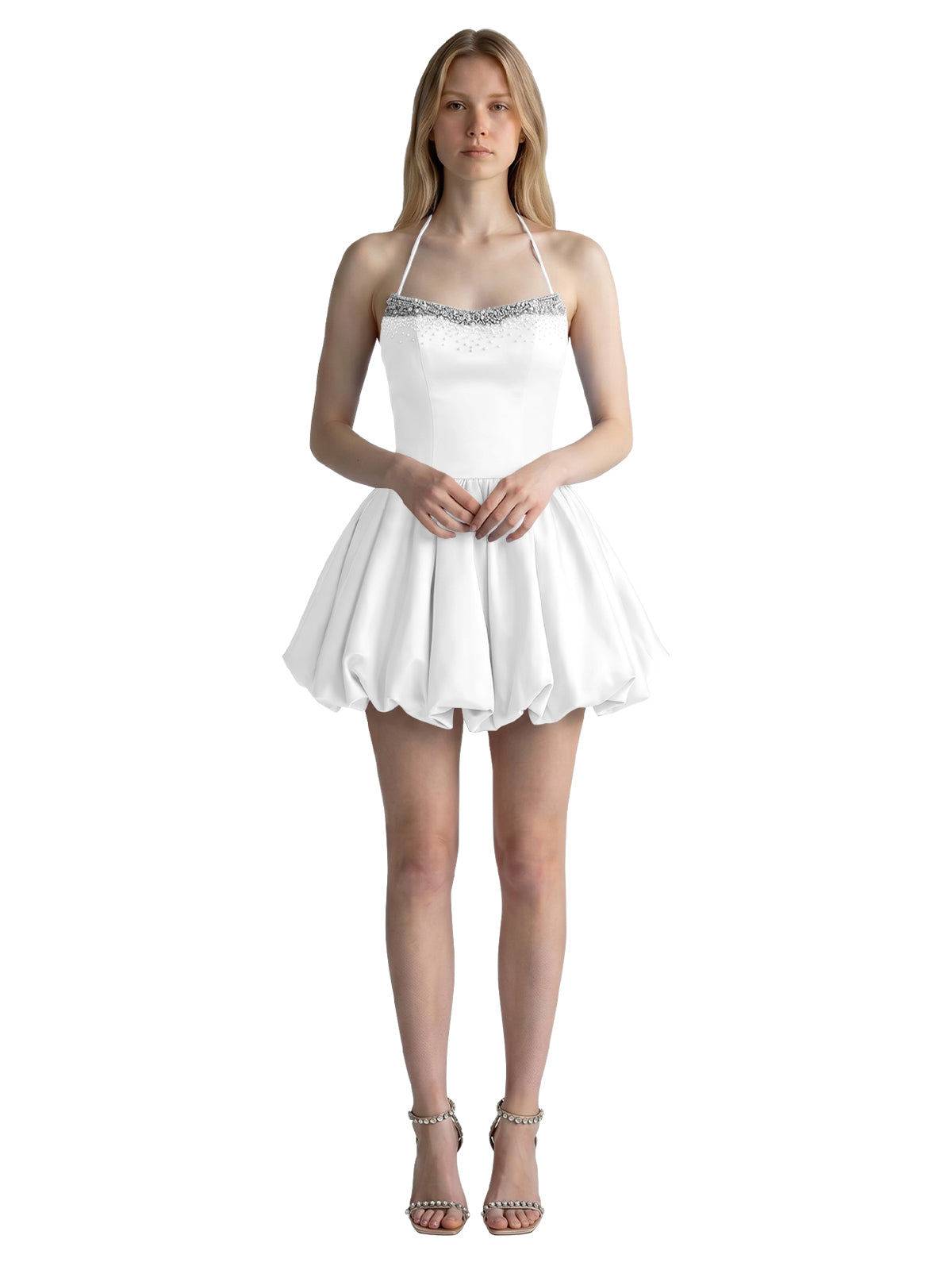Beading Bubble Hem Mini Dress 