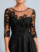 Boat Neck Mother of the Bride Dress with Floral Appliques