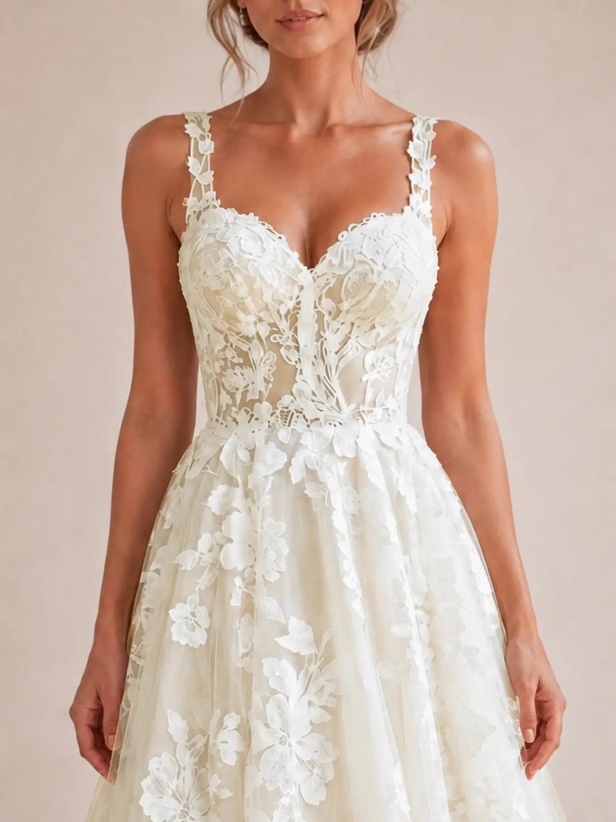 Lace Wedding Dress with Wide Strap Design