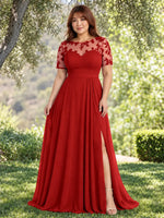 Lace Mother of the Bride Dress with Illusion Neckline-Plus Size 