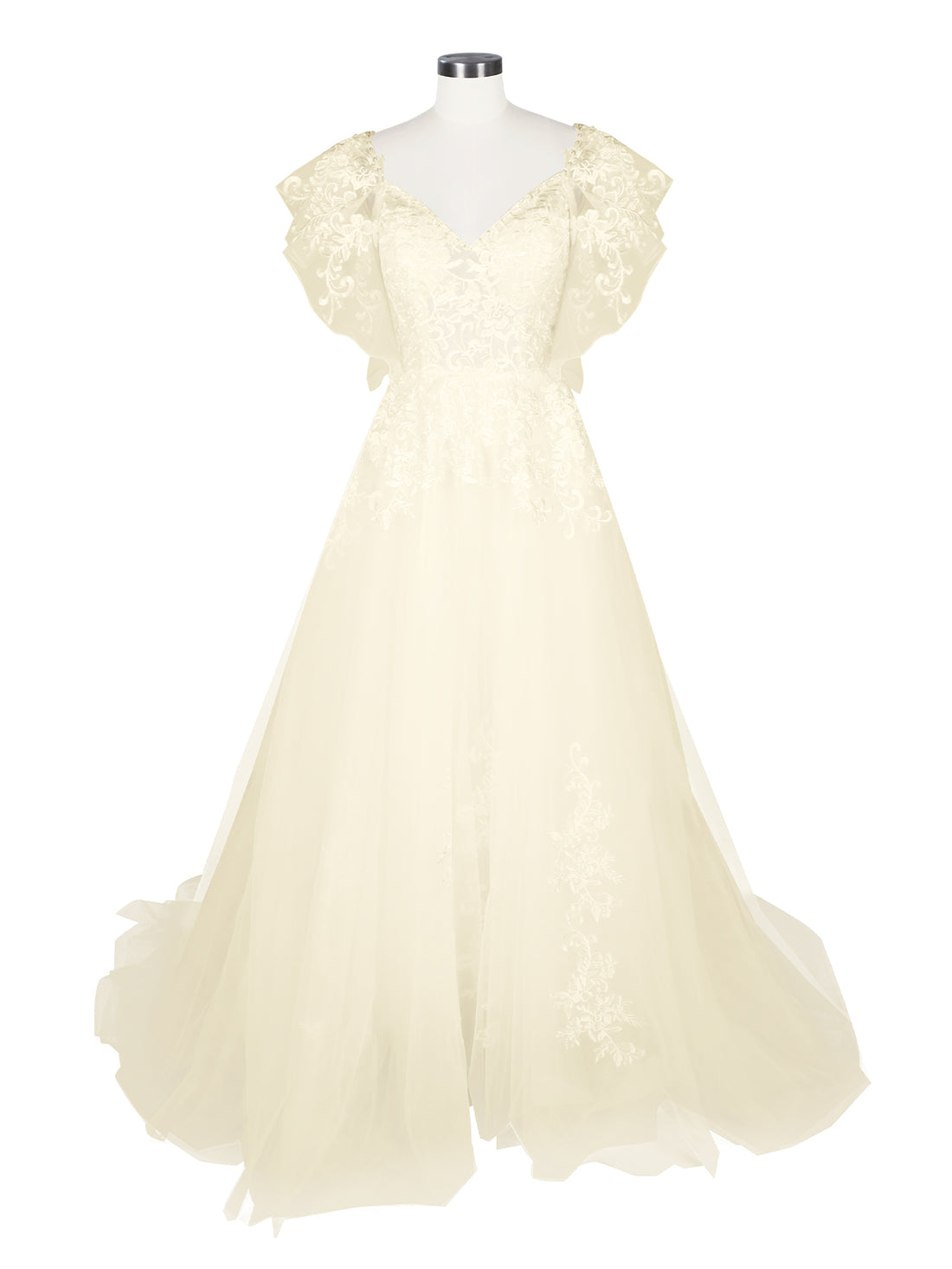 Illusion Tulle Applique Wedding Dress 
