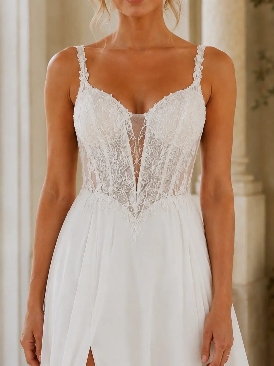 Spaghetti Strap Appliqued Wedding Dress