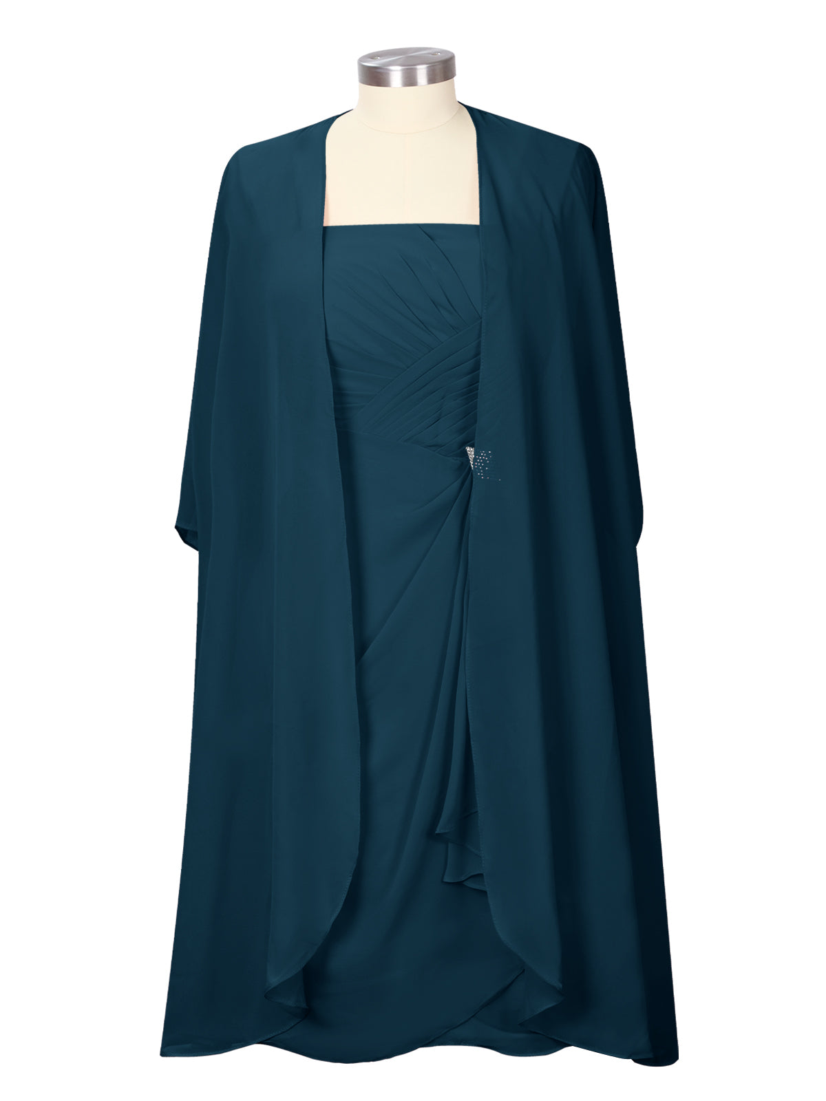 Ruched Chiffon Two-Piece Dress Set 