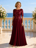 Applique Half Sleeves Chiffon Dress 
