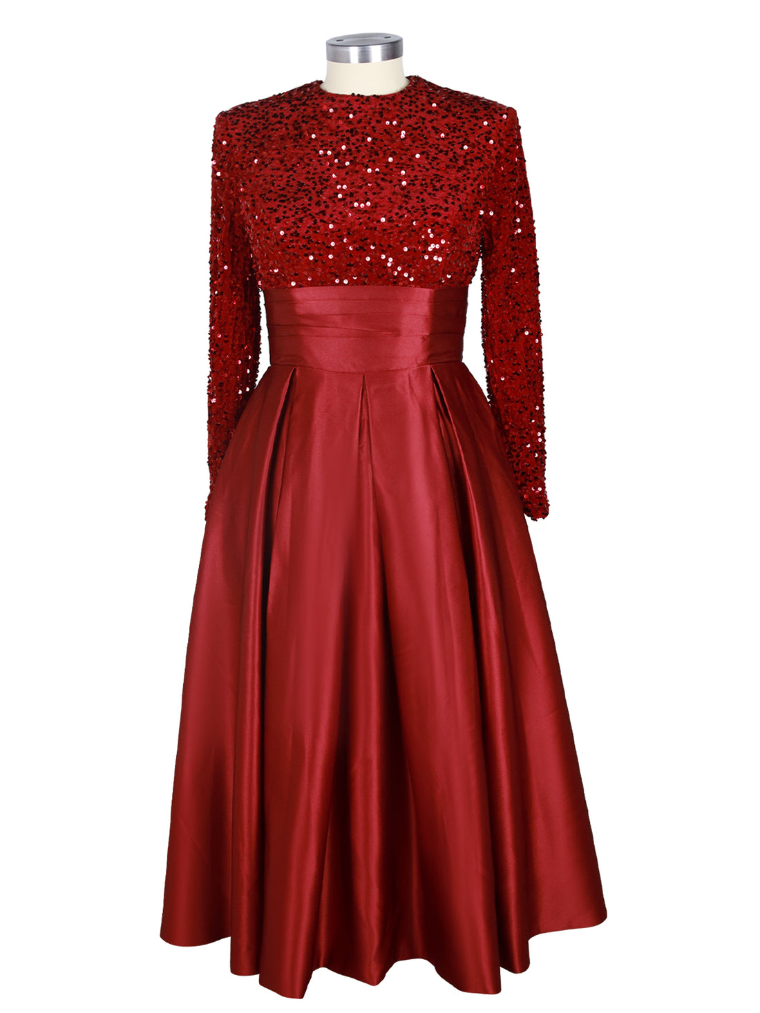 Sequined Boat Long Sleeves Dress 