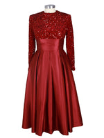 Sequined Boat Long Sleeves Dress 