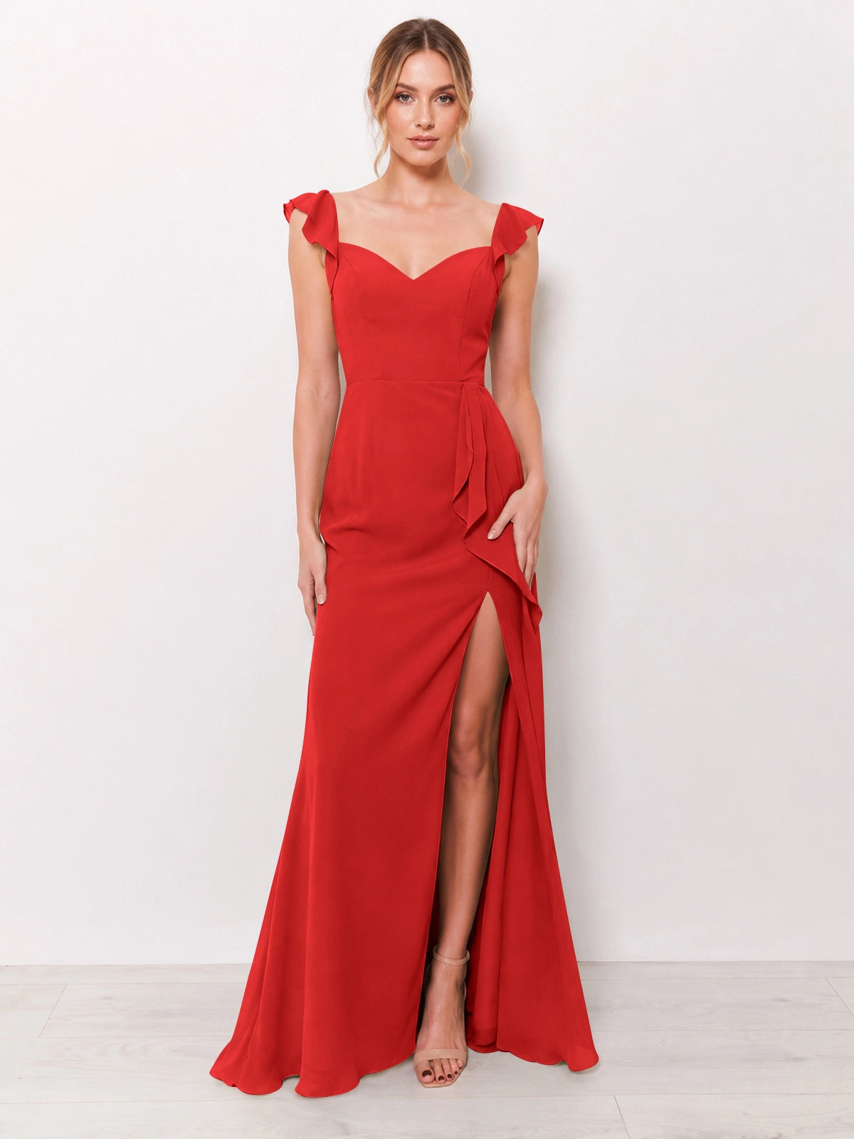 Chiffon Bridesmaid Dress with Ruffle Straps 