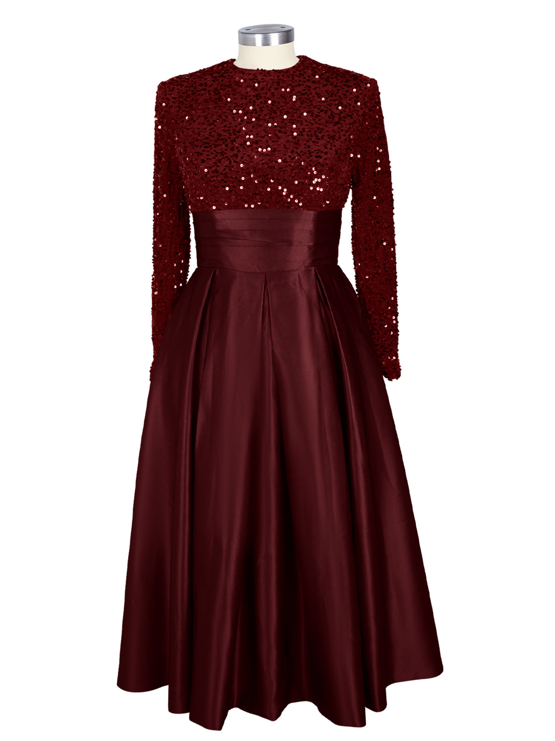 Sequined Boat Long Sleeves Dress 