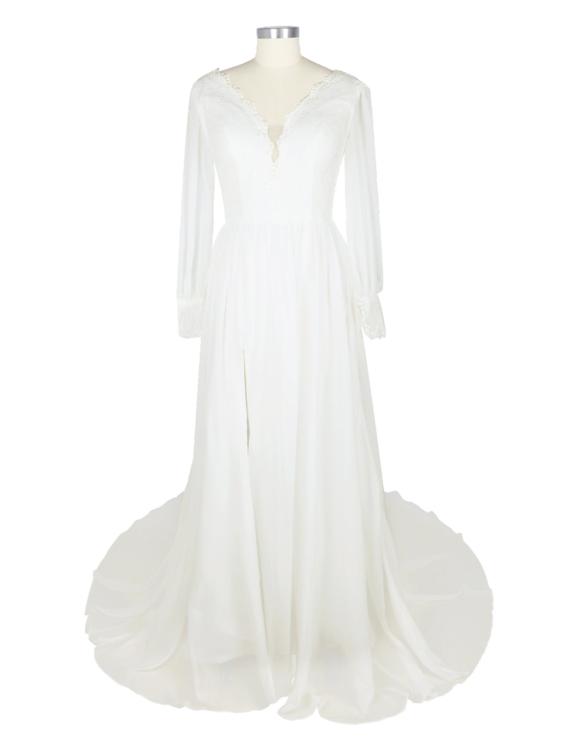 Lace V-Neck Slit Wedding Dress 