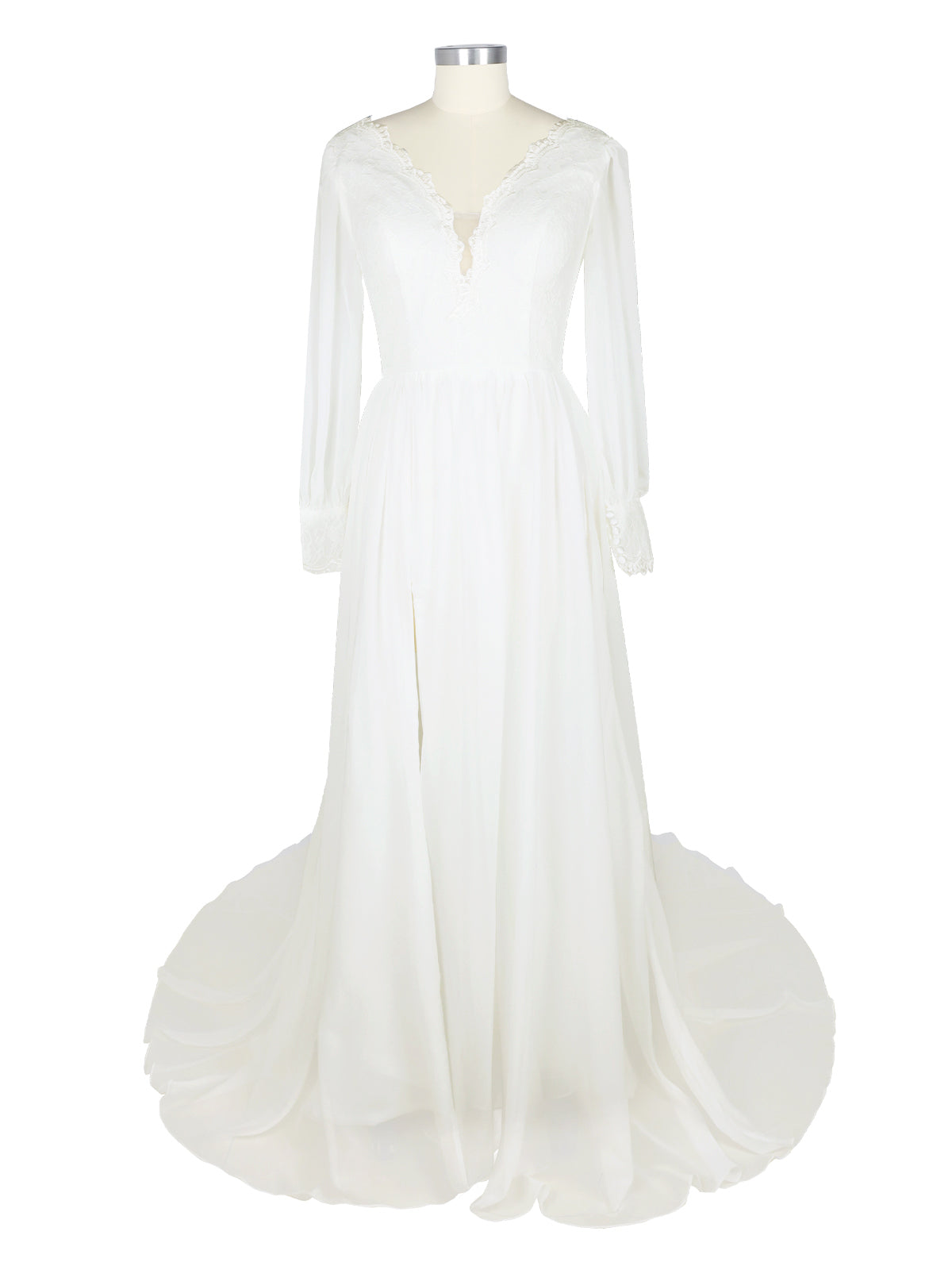 Lace V-Neck Slit Wedding Dress 