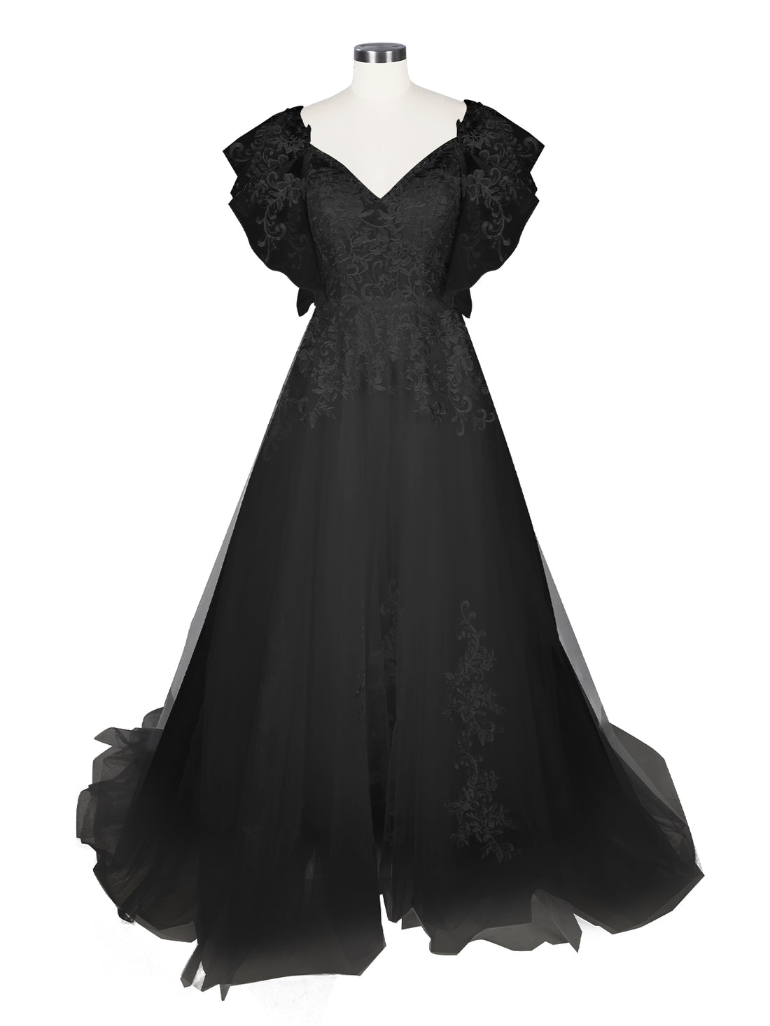 Illusion Tulle Applique Wedding Dress 