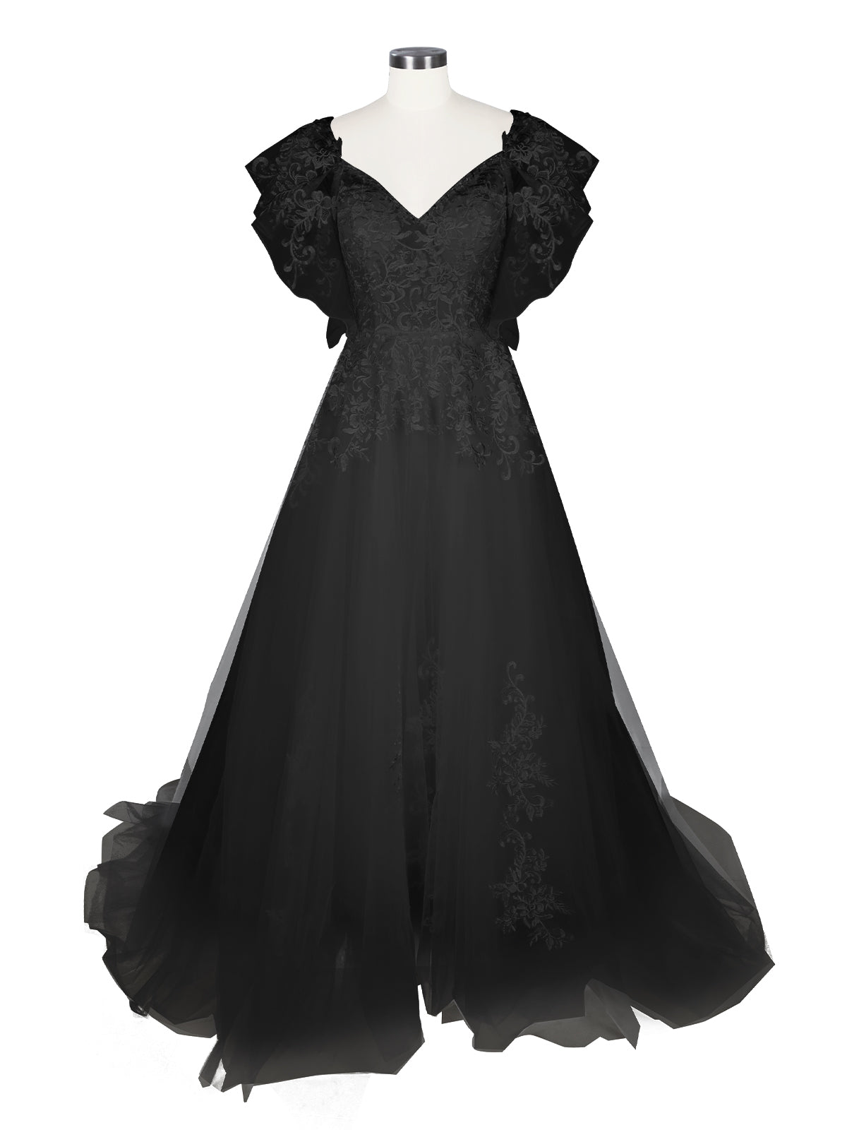 Illusion Tulle Applique Wedding Dress 