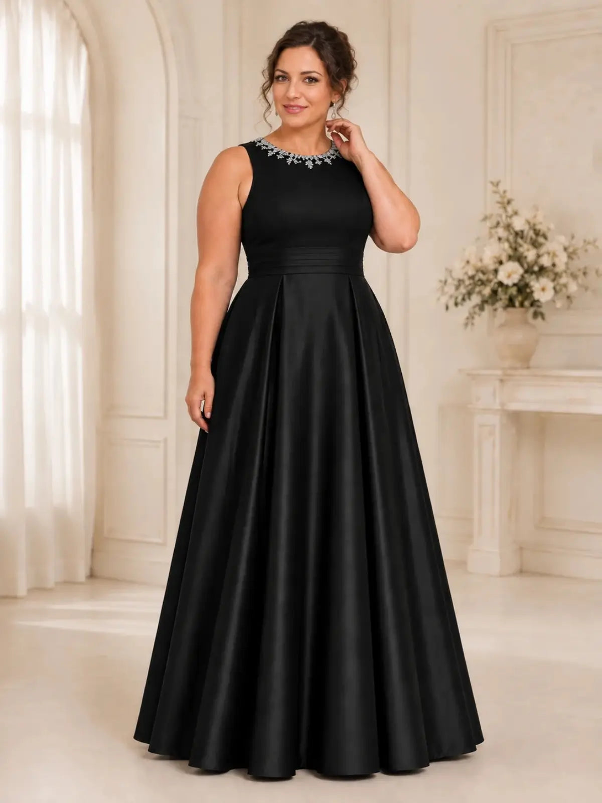 Round Neck Mother of the Bride Dress with Beaded