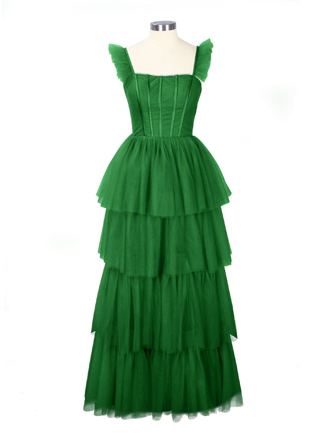 Ruffled Strap Tiered Tulle Bridesmaid Dress 