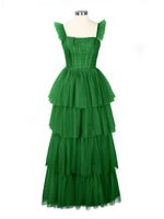 Ruffled Strap Tiered Tulle Bridesmaid Dress 