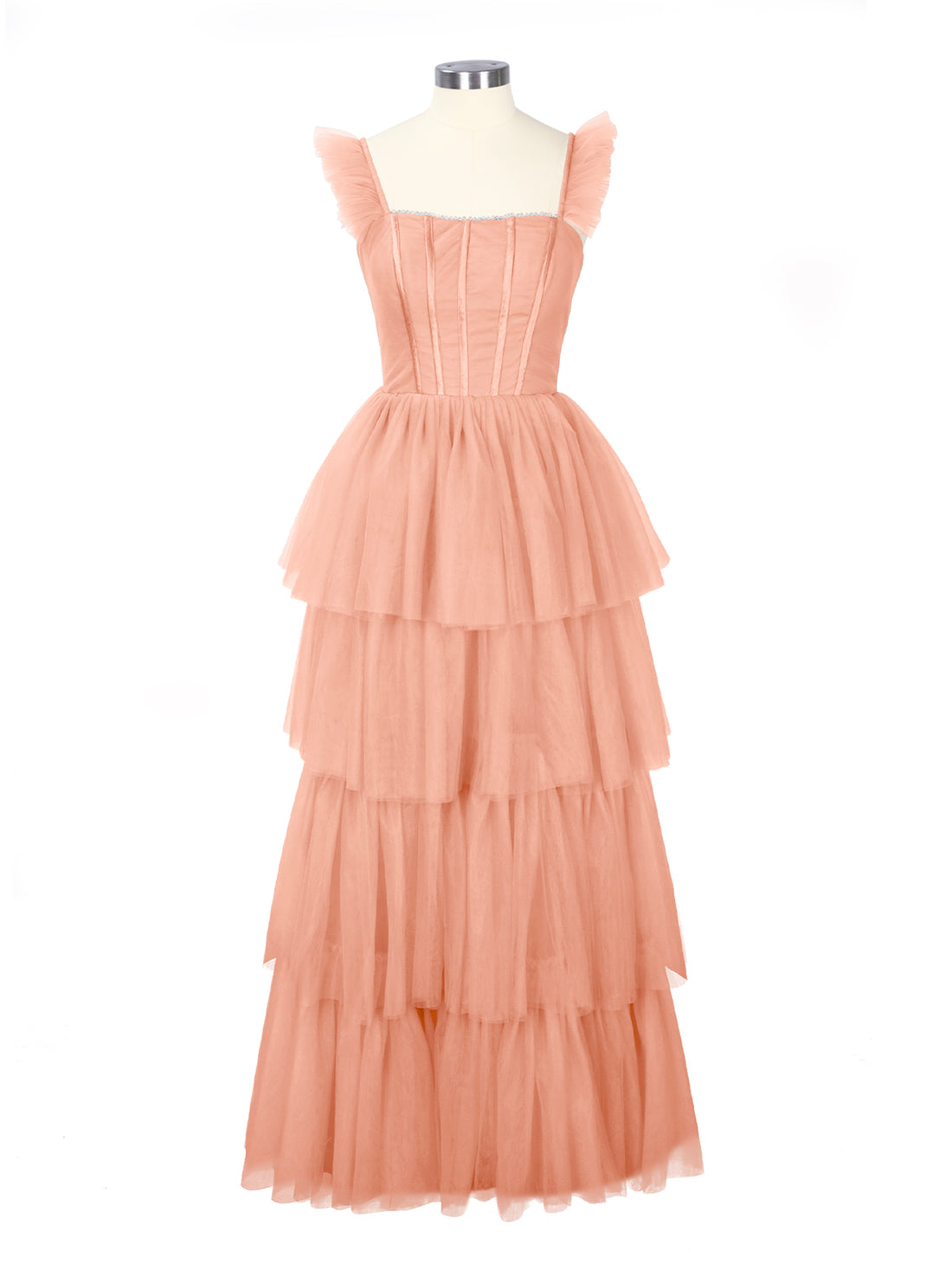 Ruffled Strap Tiered Tulle Bridesmaid Dress 