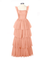 Ruffled Strap Tiered Tulle Bridesmaid Dress 