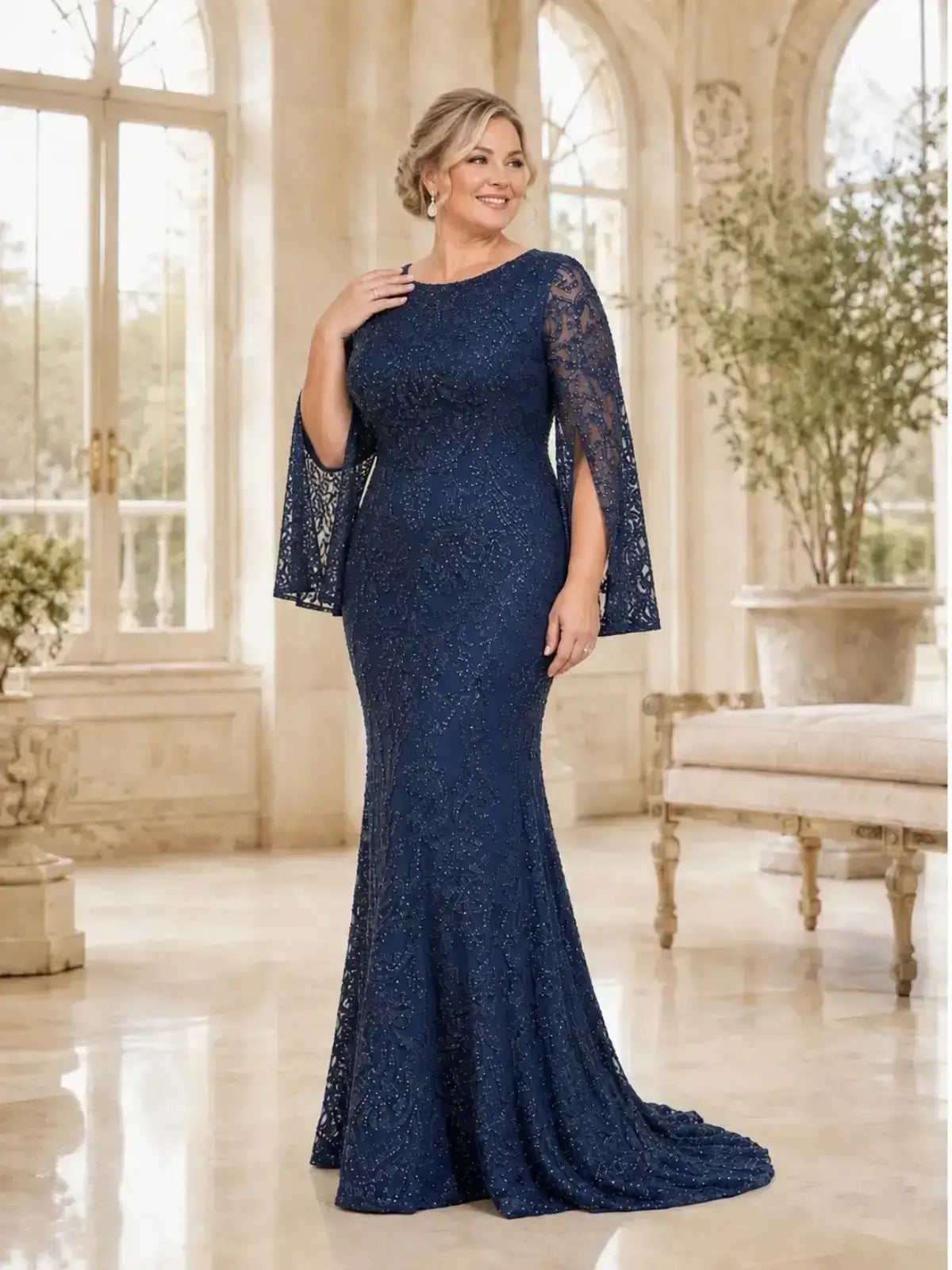 Sheath Mother of the Bride Dress with Split Bell Sleeves