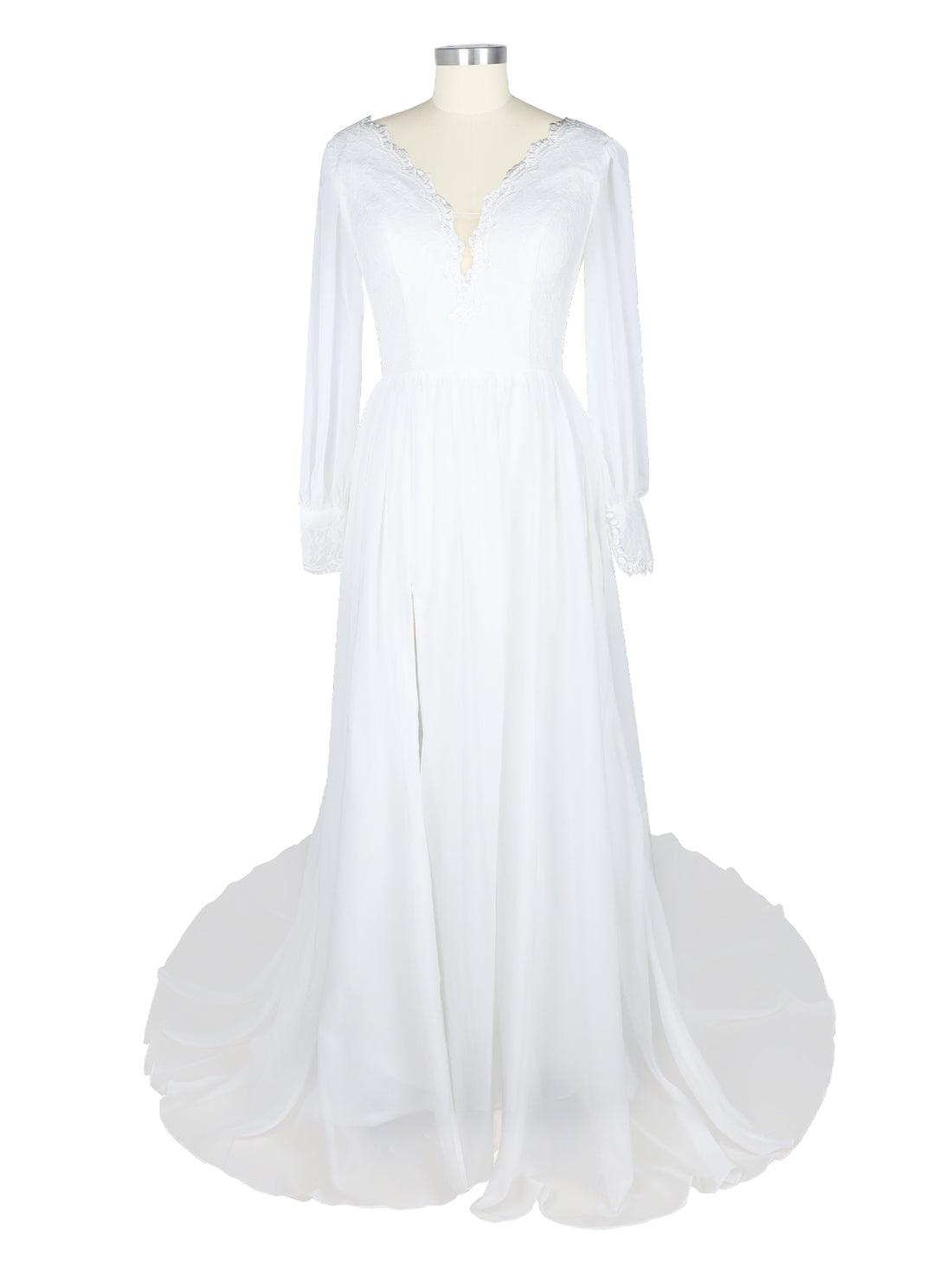 Lace V-Neck Slit Wedding Dress 