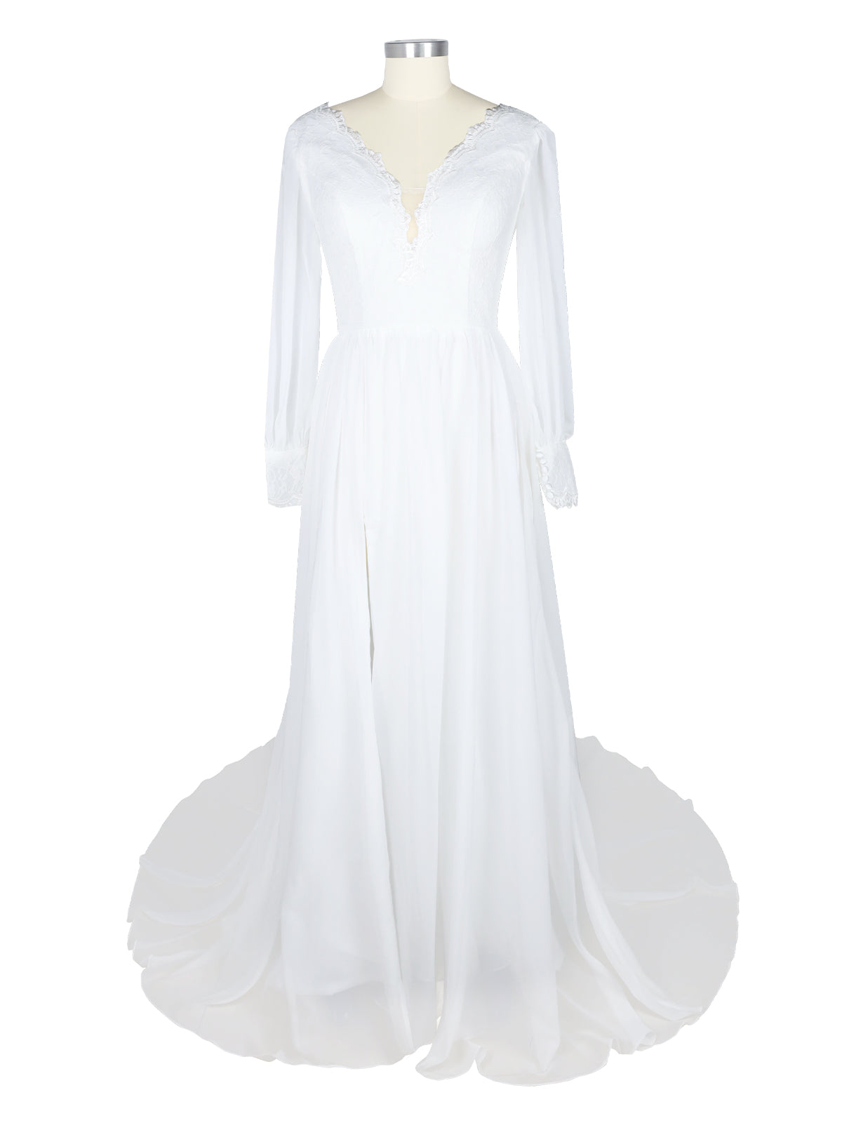 Lace V-Neck Slit Wedding Dress 