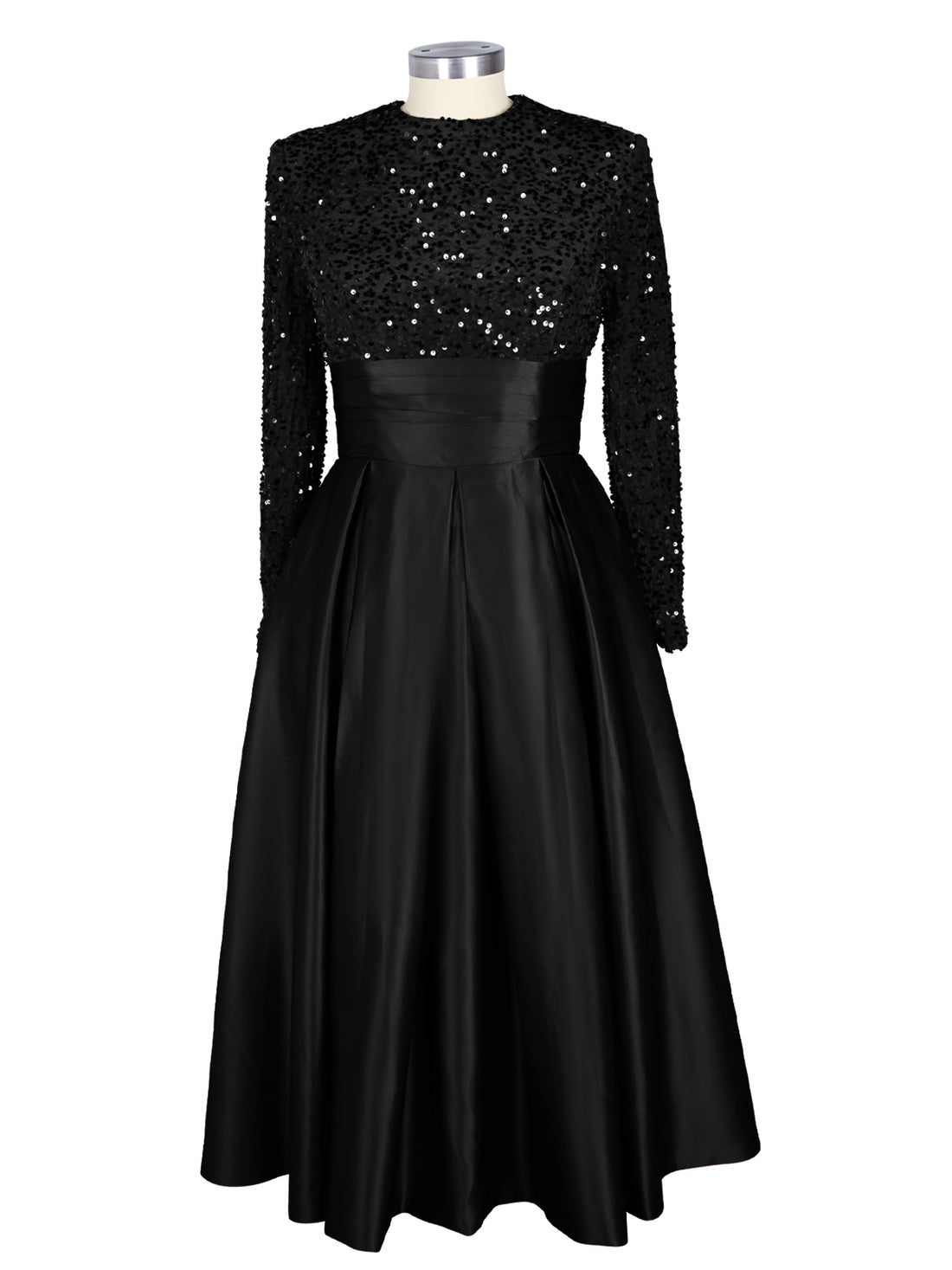 Sequined Boat Long Sleeves Dress 