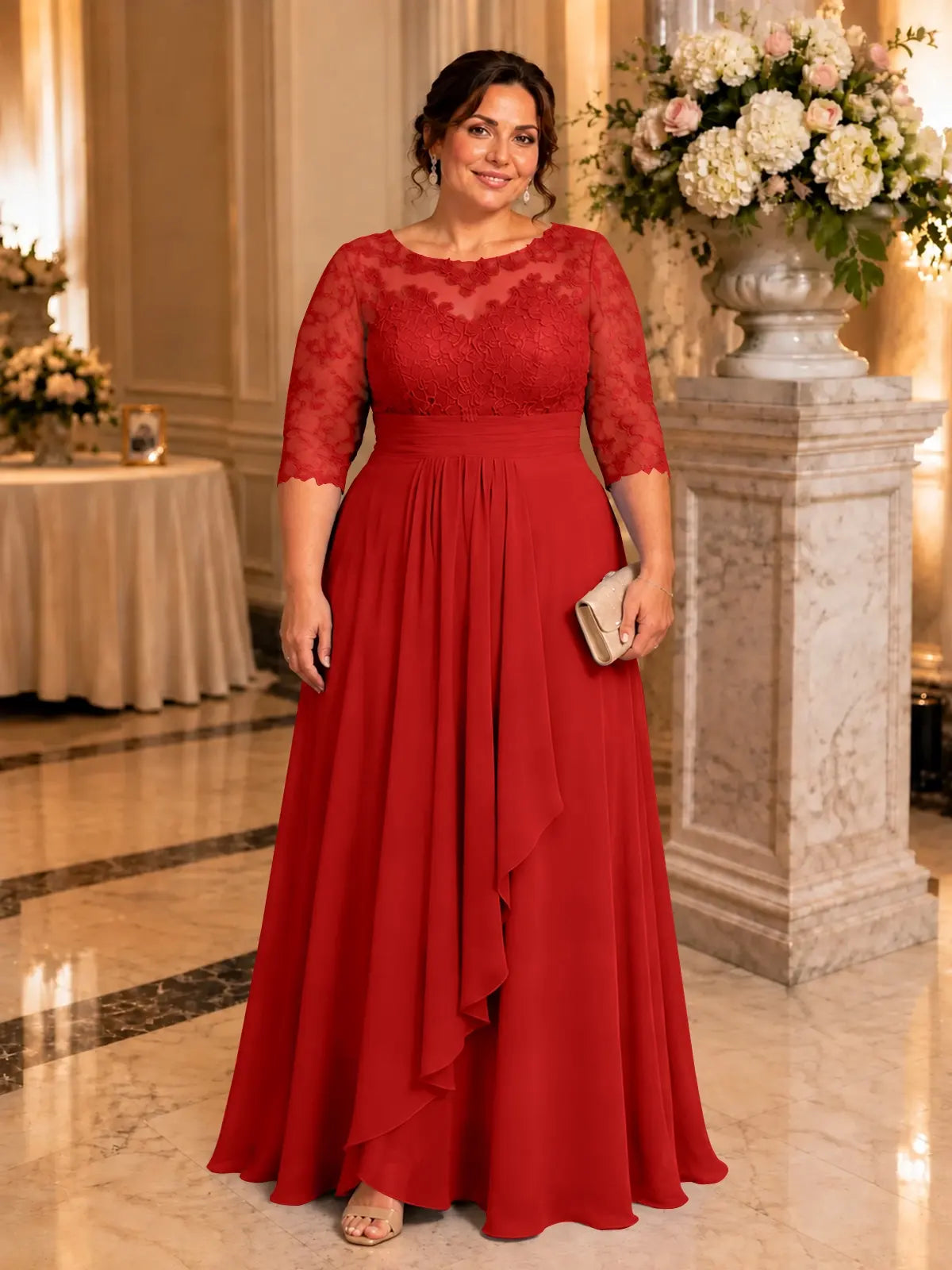 Three Quarter Sleeve Mother Dress-Plus Size 