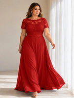 Illusion Applique Chiffon Dress-Plus Size 