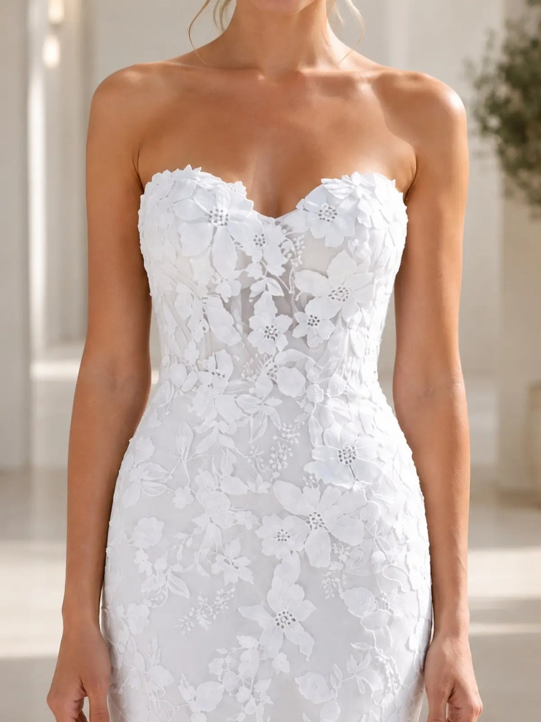 Lace Applique Wedding Dress with Court Train