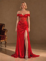 Silk-like Prom Dress with Crystal Detailing 