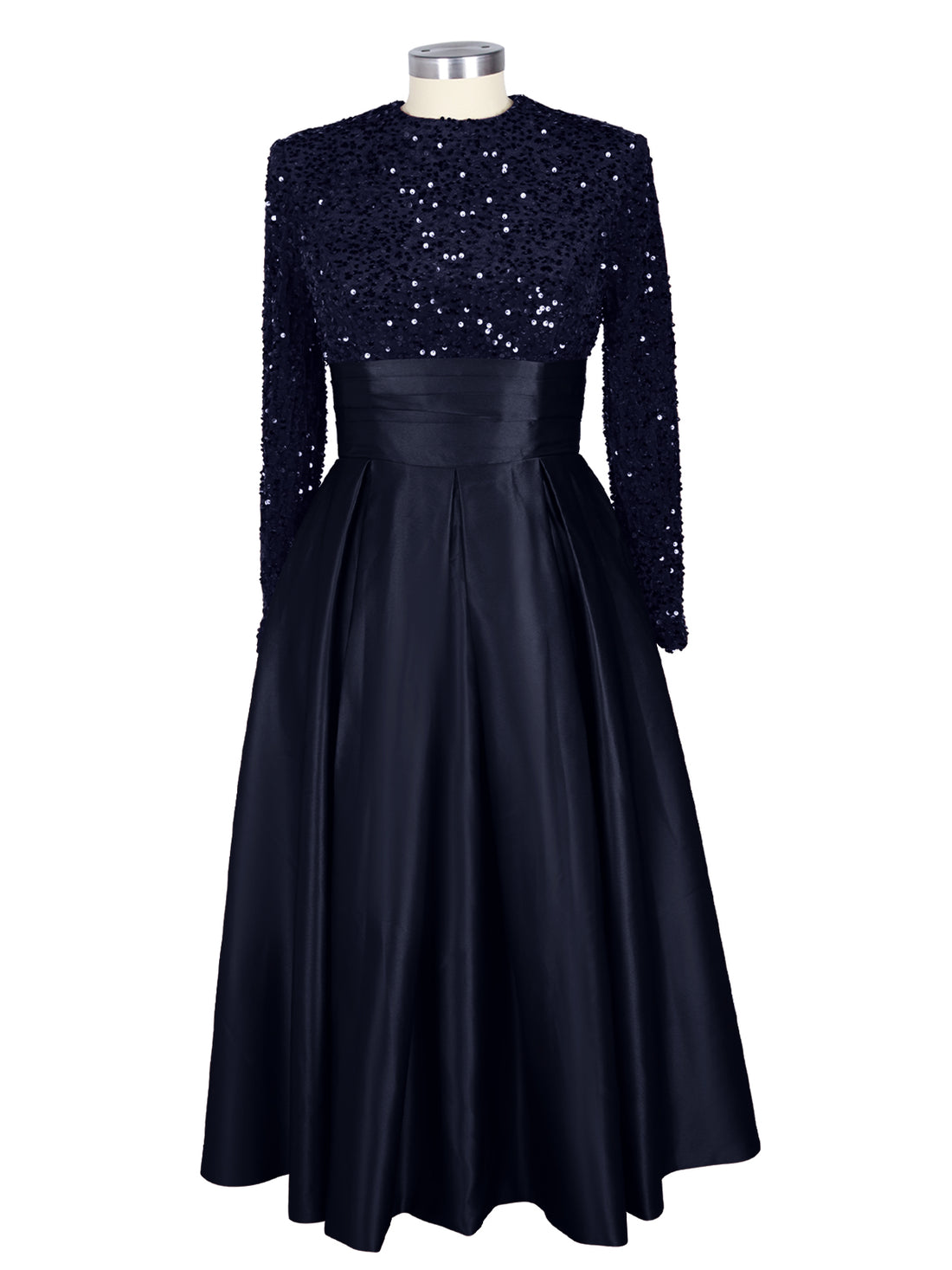 Sequined Boat Long Sleeves Dress 