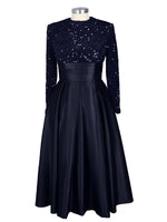 Sequined Boat Long Sleeves Dress 