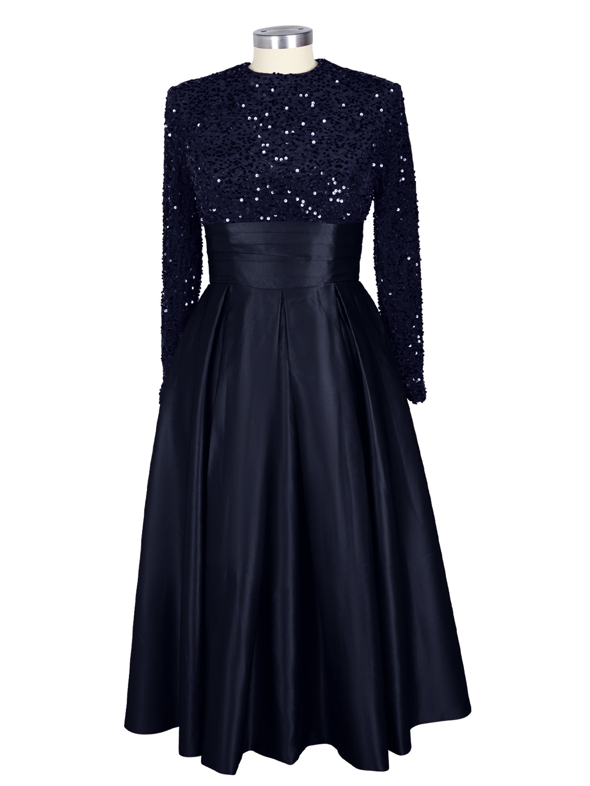 Sequined Boat Long Sleeves Dress 