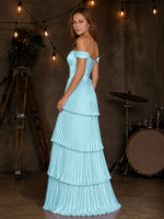 Silk-Like Prom Dress with Tiered Pleated Skirt